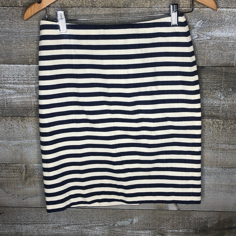 Talbots petite blue white stripe midi spring skirt